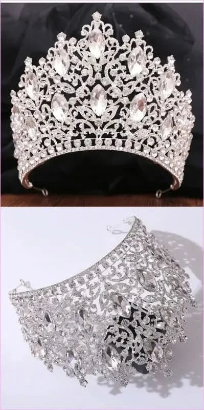 Luxury Royal Crown Tiara with Crystals and Filigree Designs - Pleasures and Sins