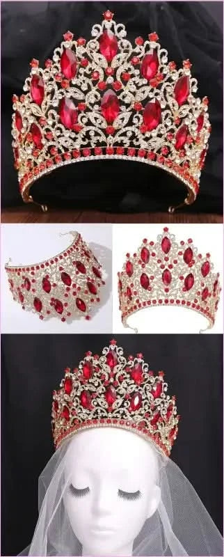 Luxury Royal Crown Tiara with Crystals and Filigree Designs - Pleasures and Sins