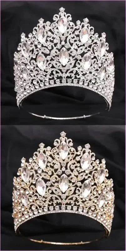 Luxury Royal Crown Tiara with Crystals and Filigree Designs - Pleasures and Sins