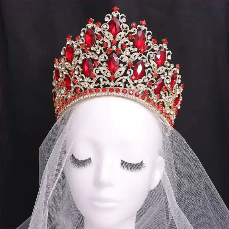 Luxury Royal Crown Tiara with Crystals and Filigree Designs - Pleasures and Sins