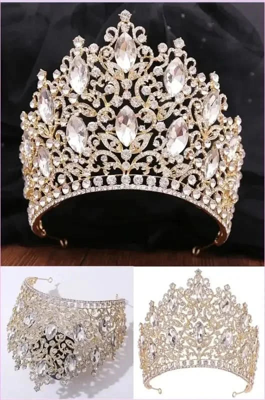 Luxury Royal Crown Tiara with Crystals and Filigree Designs - Pleasures and Sins