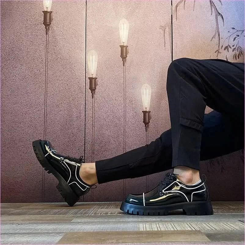 Men’s Patent Leather Waterproof Non-slip Platform Shoes in Black - Pleasures and Sins