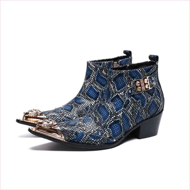 Men's Snake Print Toe Buckle Boots for Bold Stylish Looks - Pleasures and Sins