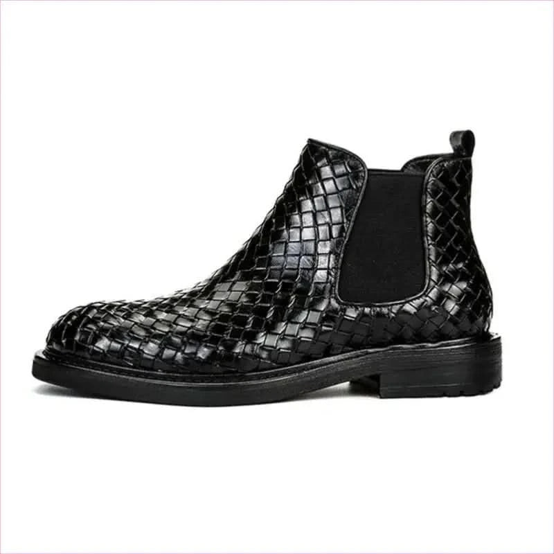 Men's Woven Pattern Short Boots with Chunky Sole in Dark Brown - Pleasures and Sins