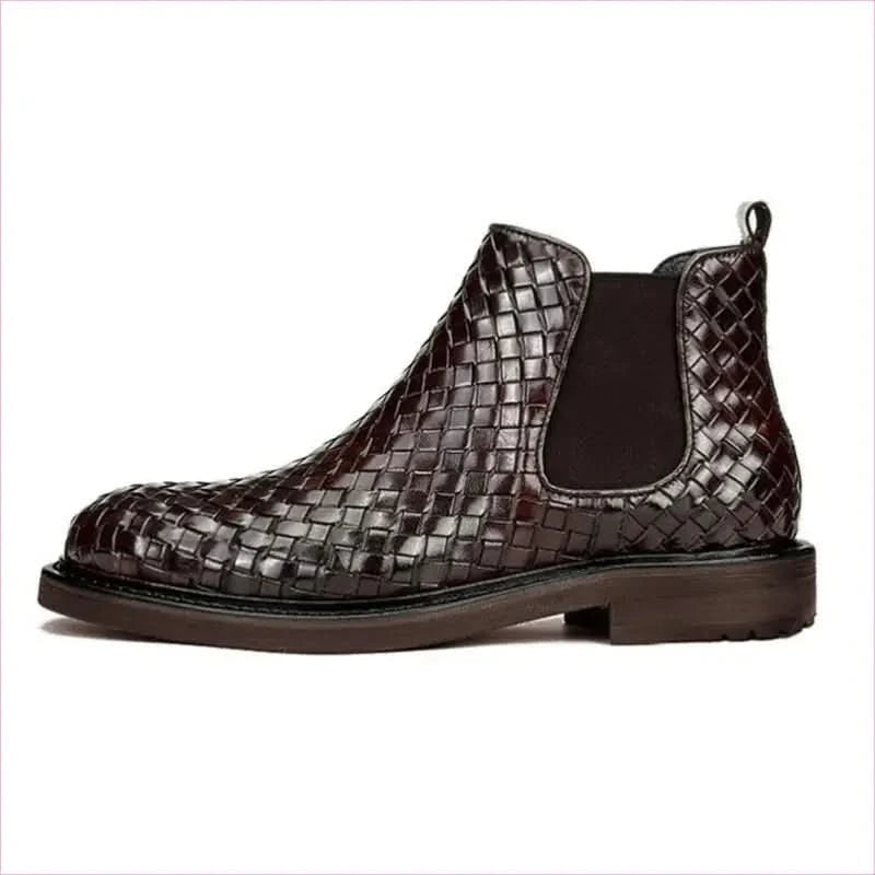 Men's Woven Pattern Short Boots with Chunky Sole in Dark Brown - Pleasures and Sins