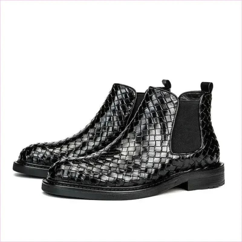 Men's Woven Pattern Short Boots with Chunky Sole in Dark Brown - Pleasures and Sins