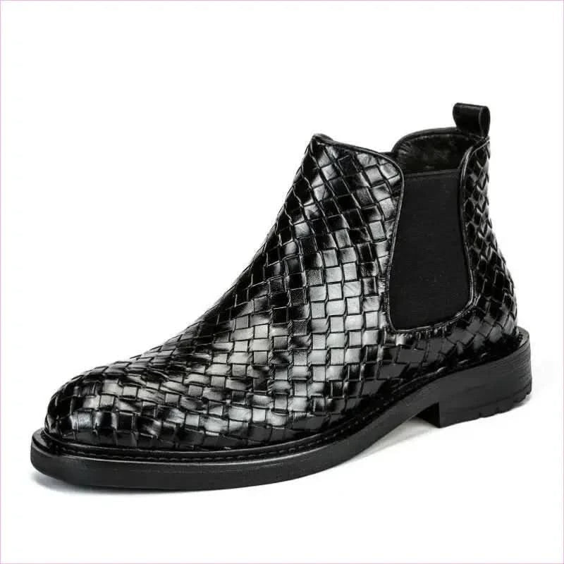 Men's Woven Pattern Short Boots with Chunky Sole in Dark Brown - Pleasures and Sins