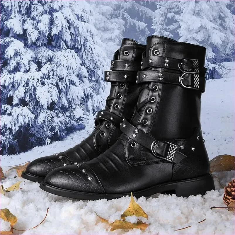 Mid Length Pu Leather Boots for Ceremonial and Motorcycle Rides - Pleasures and Sins