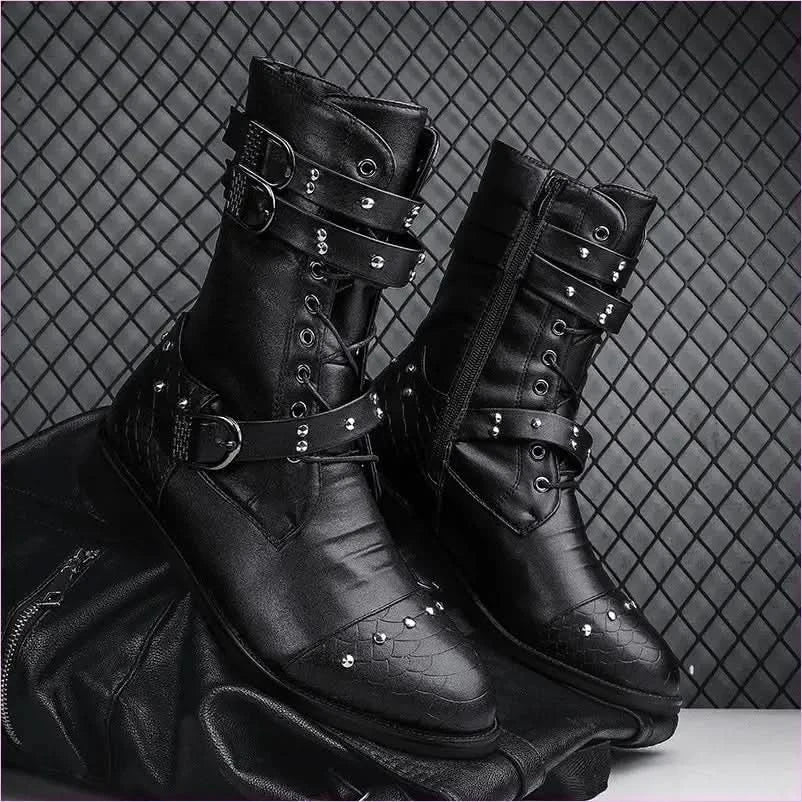 Mid Length Pu Leather Boots for Ceremonial and Motorcycle Rides - Pleasures and Sins