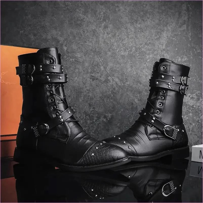 Mid Length Pu Leather Boots for Ceremonial and Motorcycle Rides - Pleasures and Sins