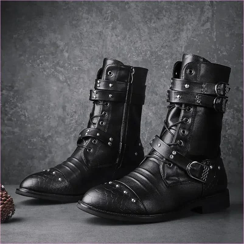 Mid Length Pu Leather Boots for Ceremonial and Motorcycle Rides - Pleasures and Sins