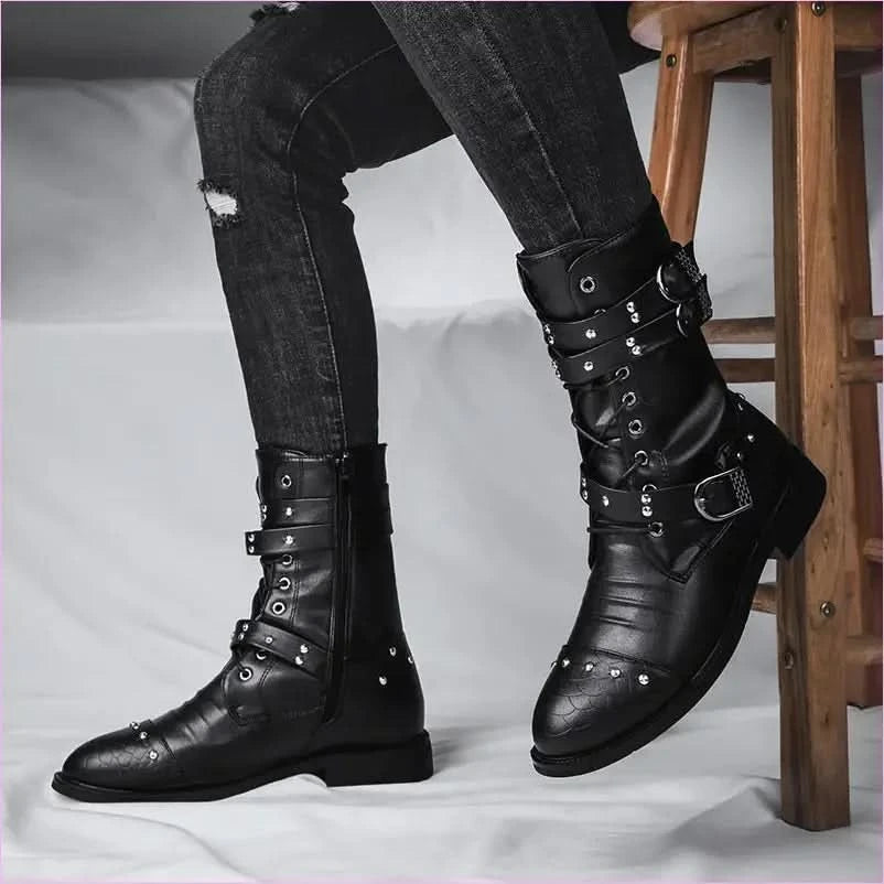 Mid Length Pu Leather Boots for Ceremonial and Motorcycle Rides - Pleasures and Sins