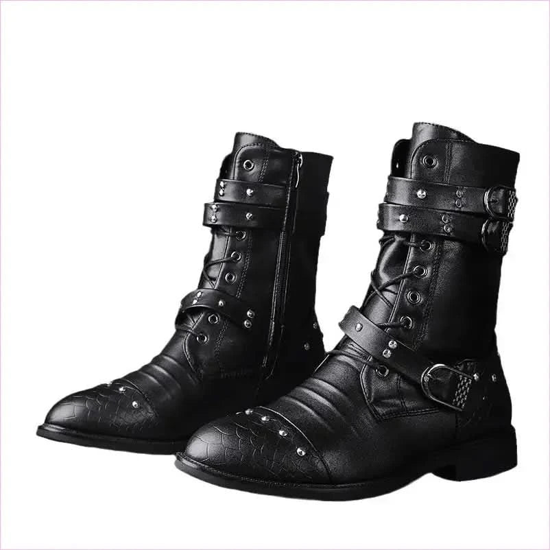 Mid Length Pu Leather Boots for Ceremonial and Motorcycle Rides - Pleasures and Sins