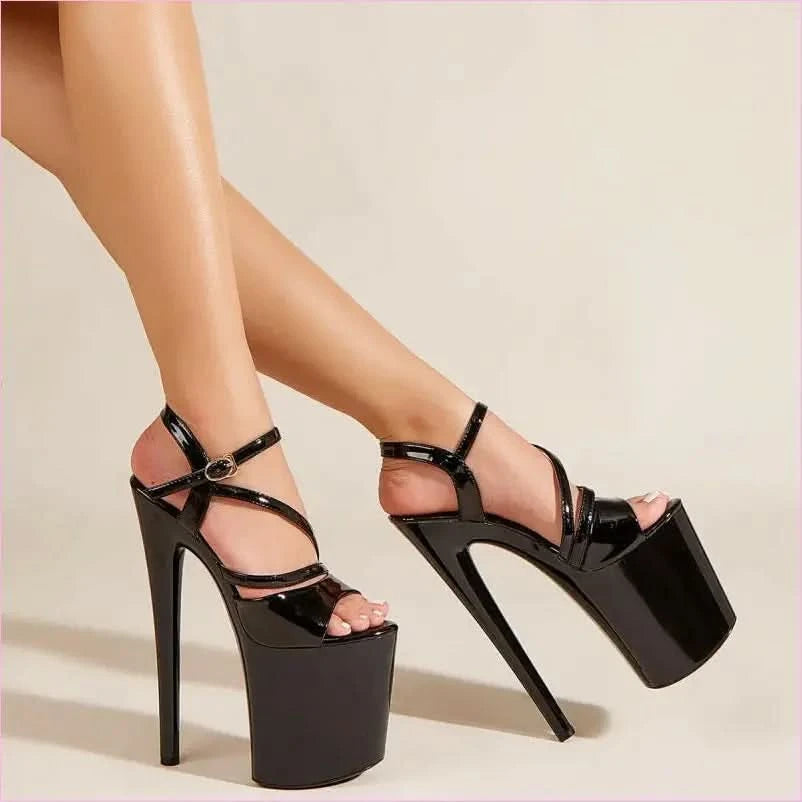 Nude and Gold Strappy High Platform Heel Crossover Shoes - Pleasures and Sins