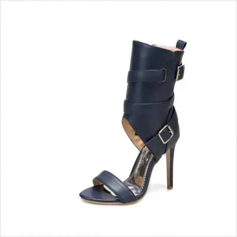Open Toe Mid Leg Multi Buckle Sandals Drag Heels - Pleasures and Sins