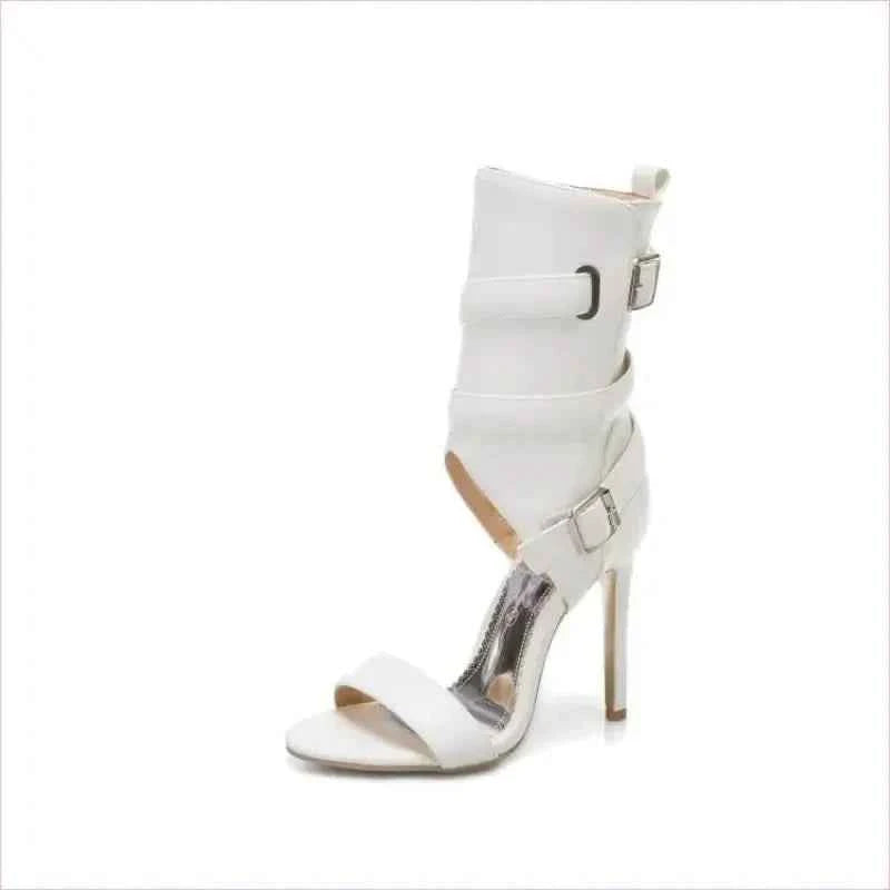 Open Toe Mid Leg Multi Buckle Sandals Drag Heels - Pleasures and Sins