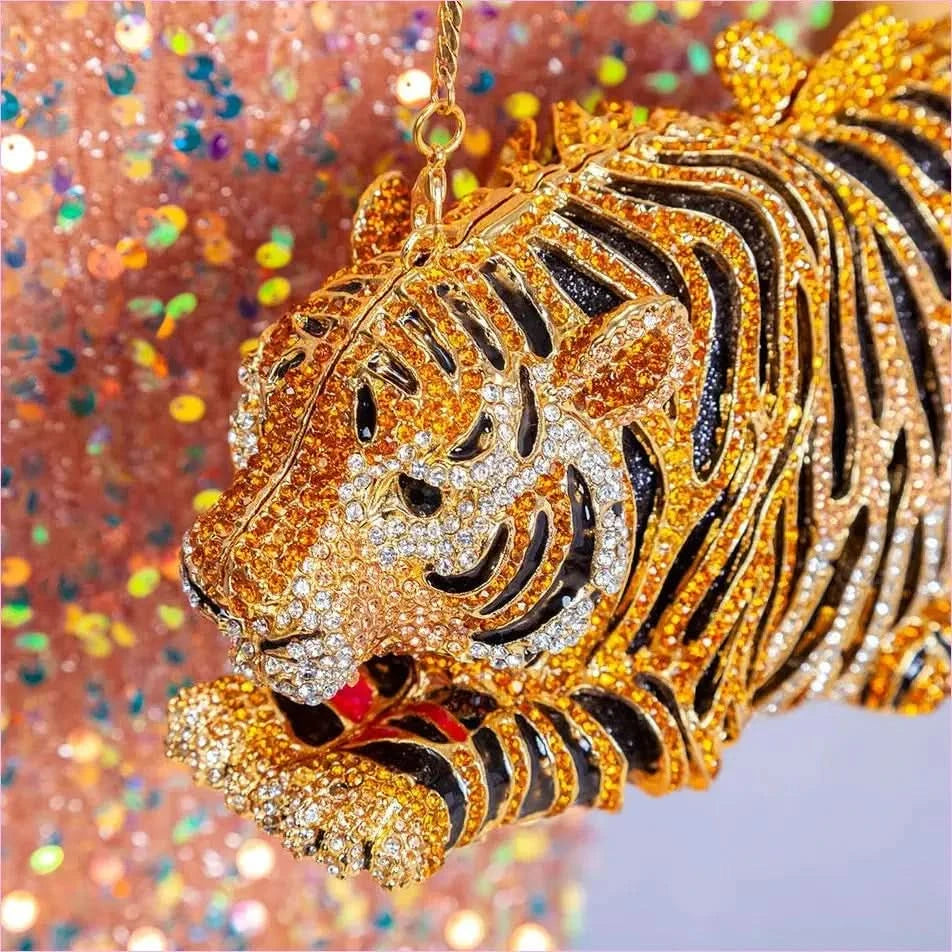 Ornate Metal Bling Rhinestonetiger Evening Luxury Clutch Bag - Pleasures and Sins