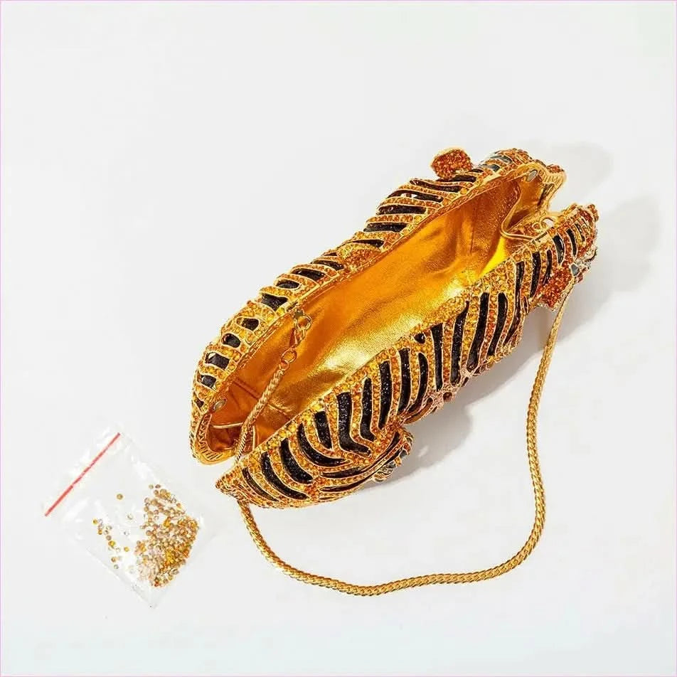 Ornate Metal Bling Rhinestonetiger Evening Luxury Clutch Bag - Pleasures and Sins