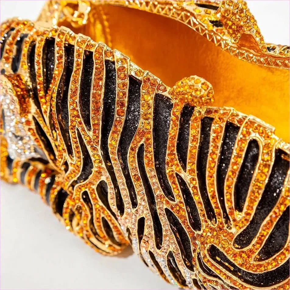 Ornate Metal Bling Rhinestonetiger Evening Luxury Clutch Bag - Pleasures and Sins
