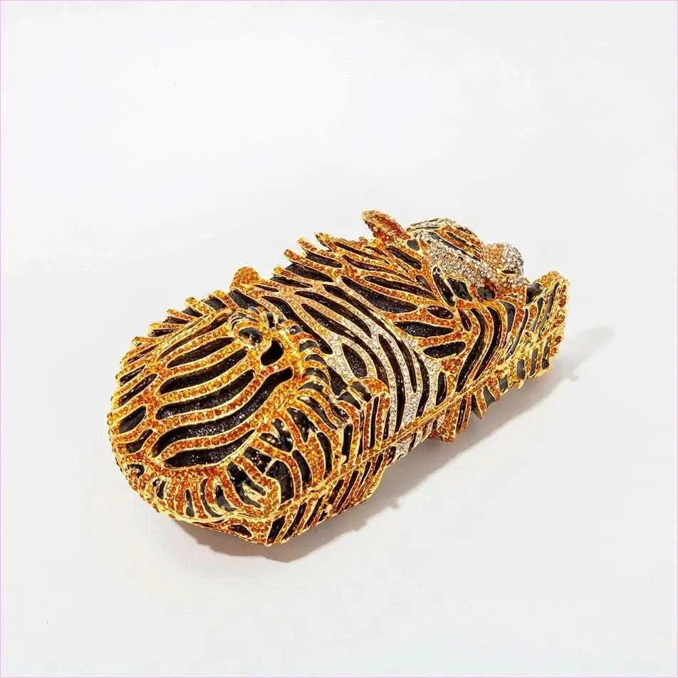 Ornate Metal Bling Rhinestonetiger Evening Luxury Clutch Bag - Pleasures and Sins