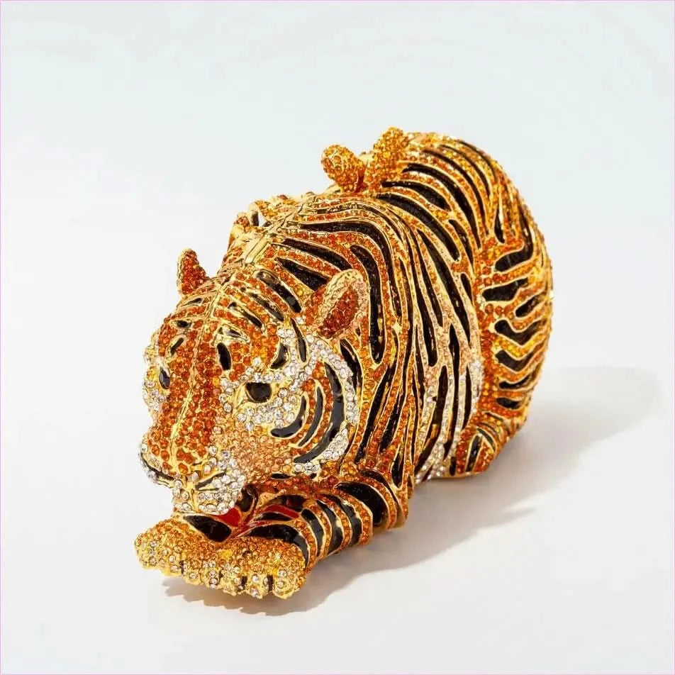 Ornate Metal Bling Rhinestonetiger Evening Luxury Clutch Bag - Pleasures and Sins