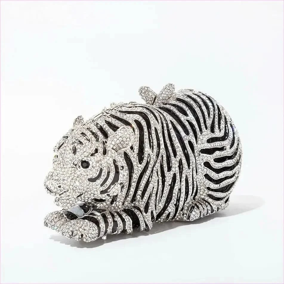 Ornate Metal Bling Rhinestonetiger Evening Luxury Clutch Bag - Pleasures and Sins
