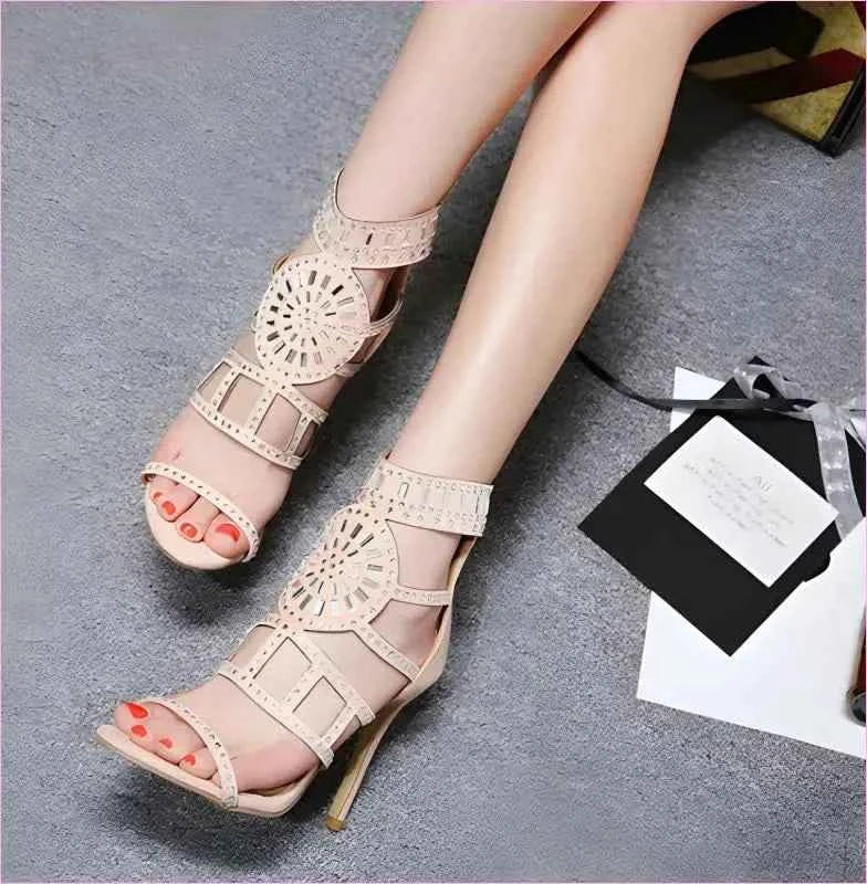 Ornate Open Toe Beaded Strappy Ankle Length Ladies Sandals - Pleasures and Sins