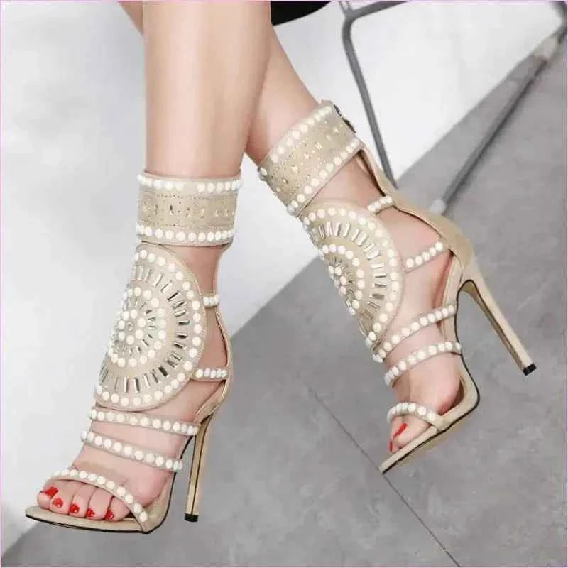 Ornate Open Toe Beaded Strappy Ankle Length Ladies Sandals - Pleasures and Sins