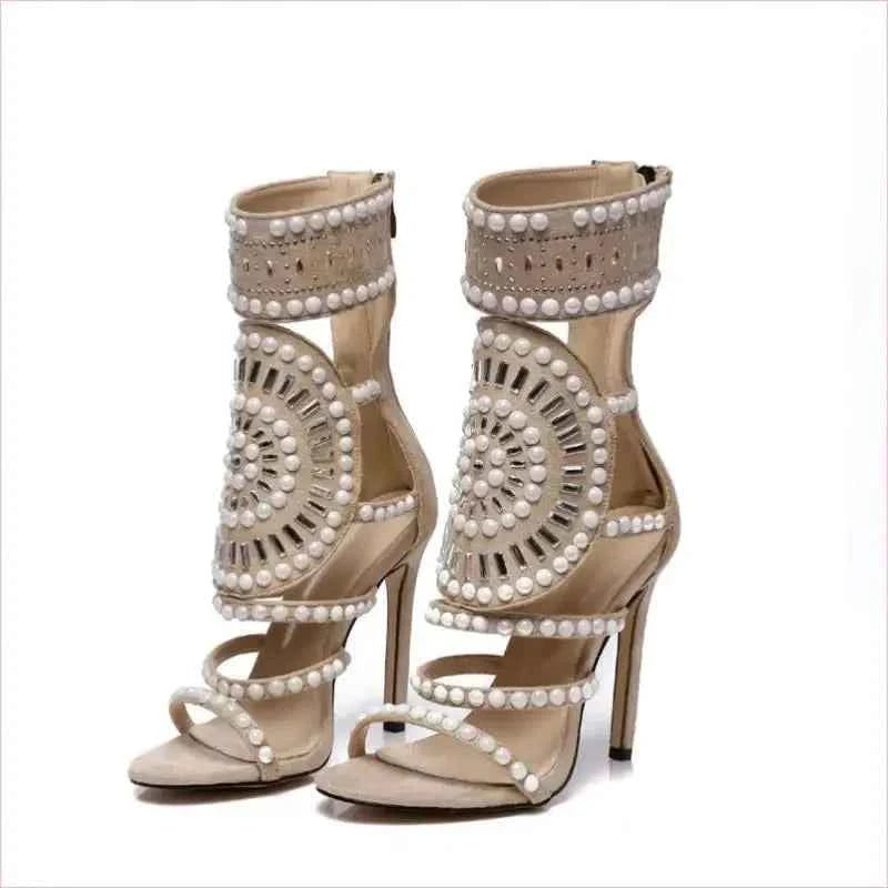 Ornate Open Toe Beaded Strappy Ankle Length Ladies Sandals - Pleasures and Sins