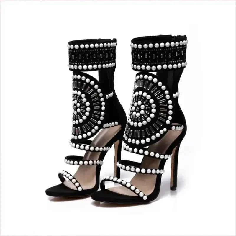 Ornate Open Toe Beaded Strappy Ankle Length Ladies Sandals - Pleasures and Sins