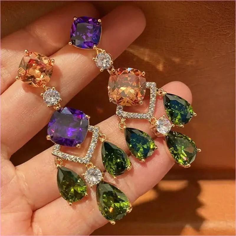 Ornate Sparkling Crystal Baroque Droplet Earrings in Gold - Pleasures and Sins
