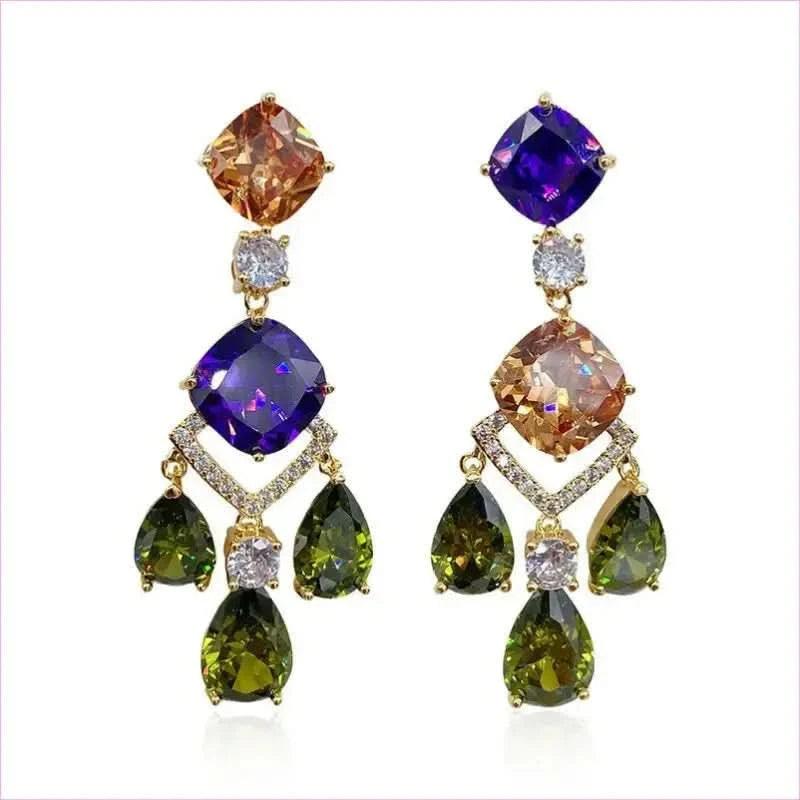 Ornate Sparkling Crystal Baroque Droplet Earrings in Gold - Pleasures and Sins