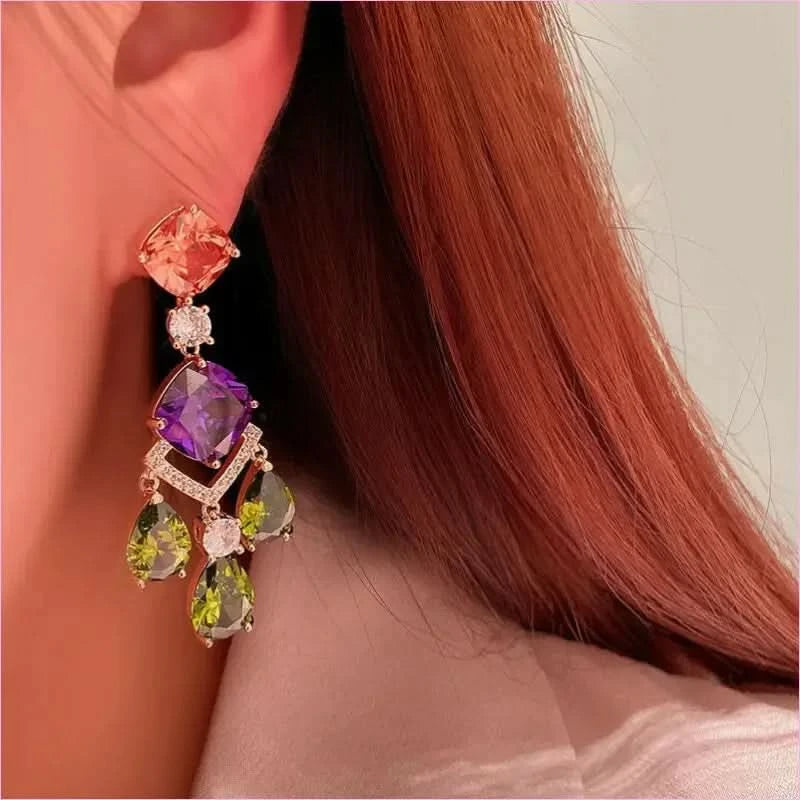 Ornate Sparkling Crystal Baroque Droplet Earrings in Gold - Pleasures and Sins