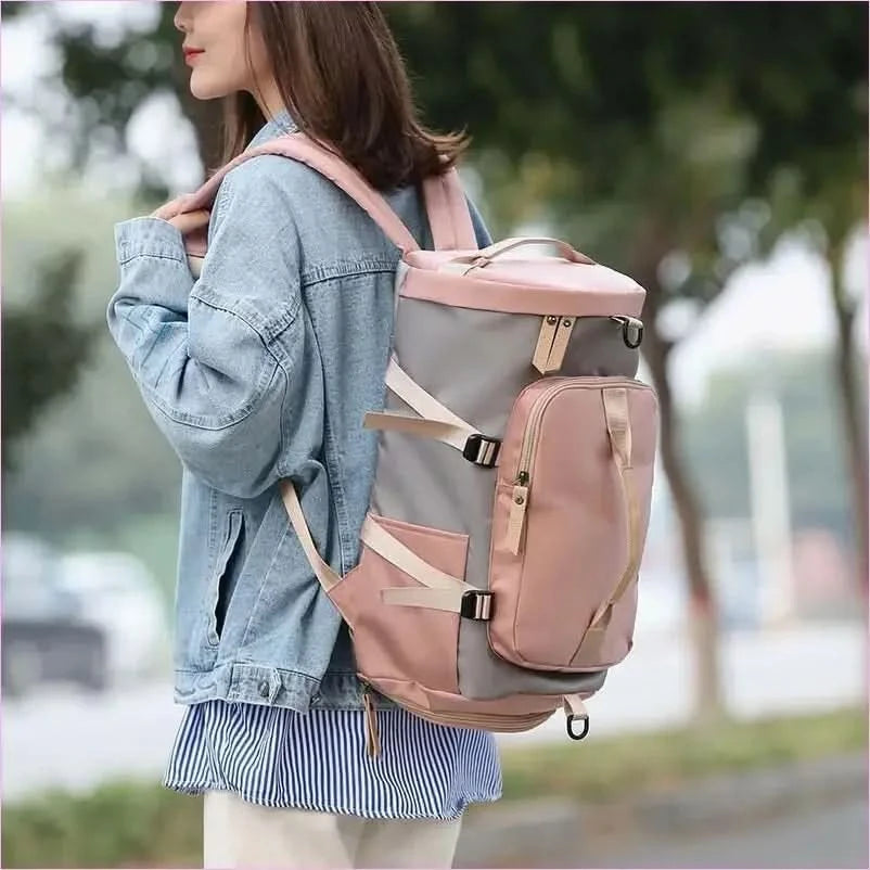 Pink and Gray Womens Gym Bag Backpack with Matching Duffel Bag - Pleasures and Sins