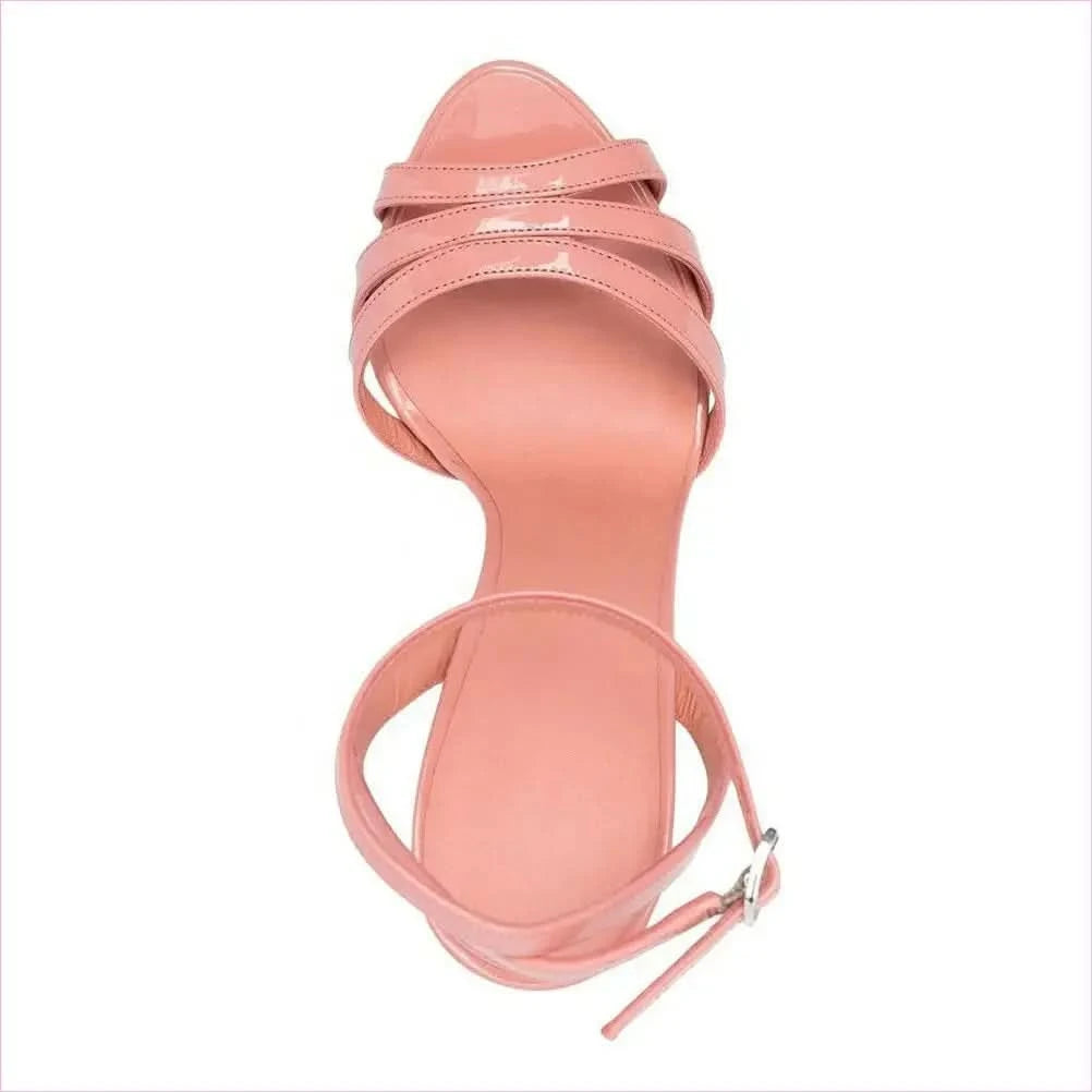 Pink Platform Sandals with Ankle Buckle and Slim Heels - Pleasures and Sins