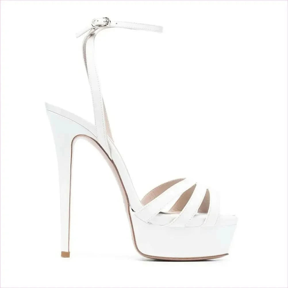 Pink Platform Sandals with Ankle Buckle and Slim Heels - Pleasures and Sins