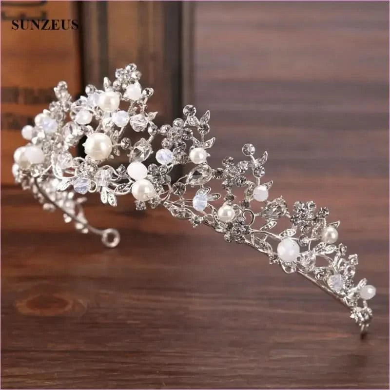 Pleasures and Sins Crystal Bridal Tiara with Pearl Headband - Pleasures and Sins