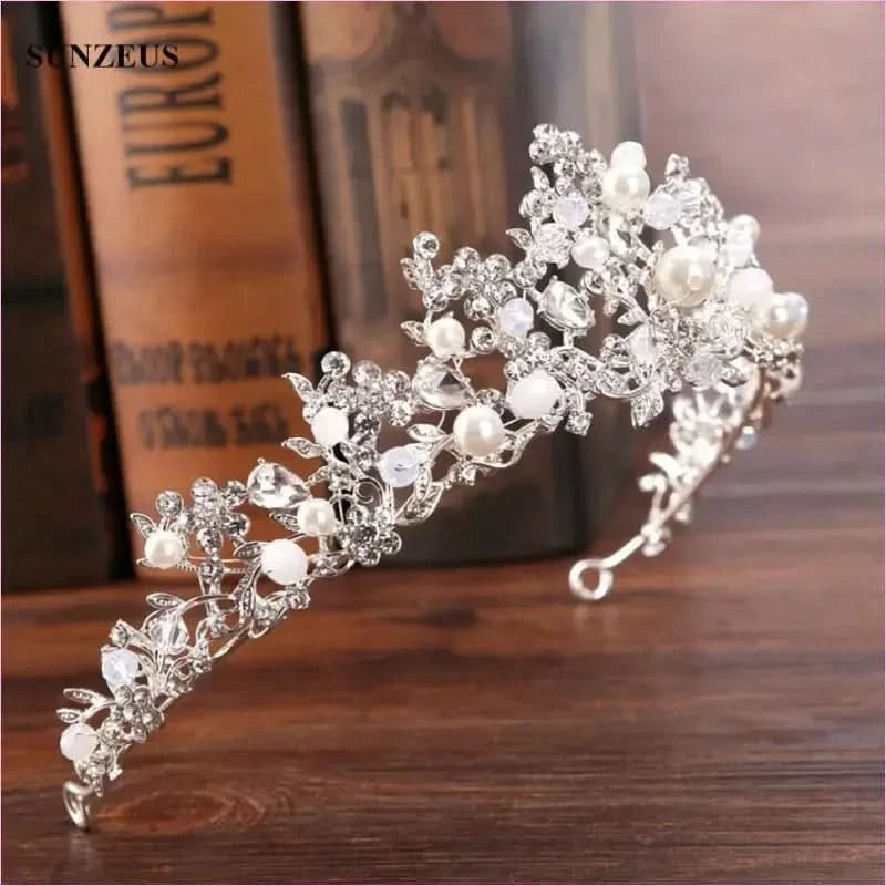 Pleasures and Sins Crystal Bridal Tiara with Pearl Headband - Pleasures and Sins