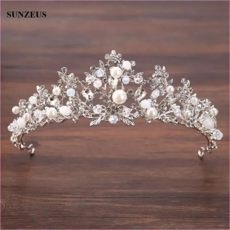 Pleasures and Sins Crystal Bridal Tiara with Pearl Headband - Pleasures and Sins