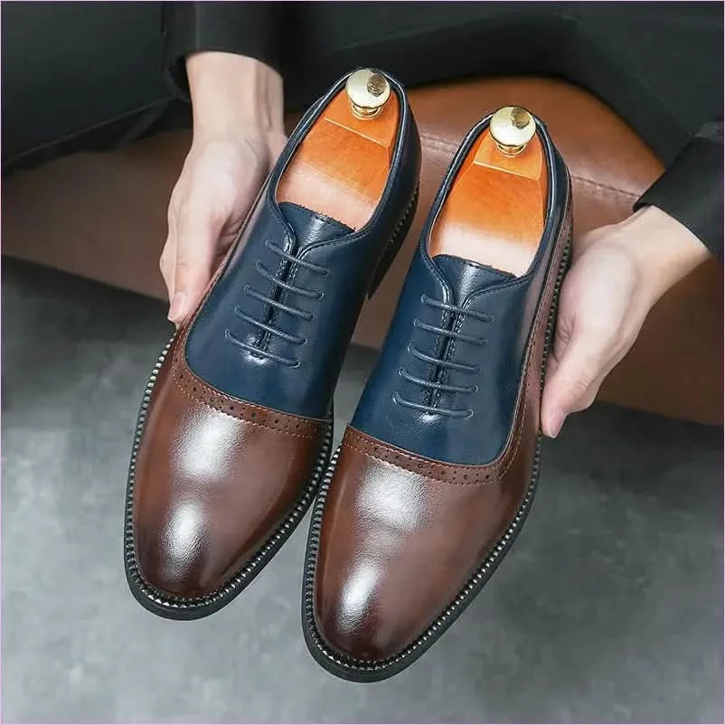 Pleasures and Sins Men’s Business Double Color Block Brogue Style Shoes - Pleasures and Sins