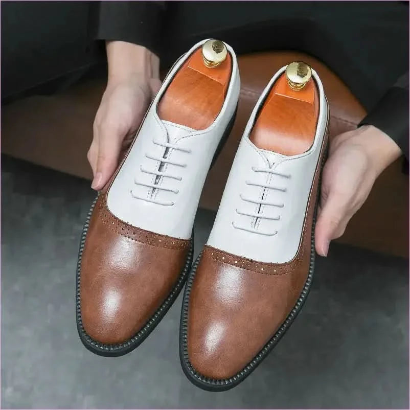 Pleasures and Sins Men’s Business Double Color Block Brogue Style Shoes - Pleasures and Sins