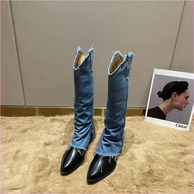 Pointed Toe Thick Heel Western Cowboy Boots for Women - Pleasures and Sins