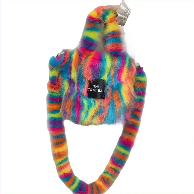 Rainbow Faux Fur Crossbody Tote Bag with Large Capacity - Pleasures and Sins