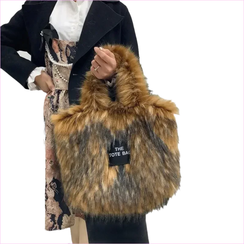 Rainbow Faux Fur Crossbody Tote Bag with Large Capacity - Pleasures and Sins