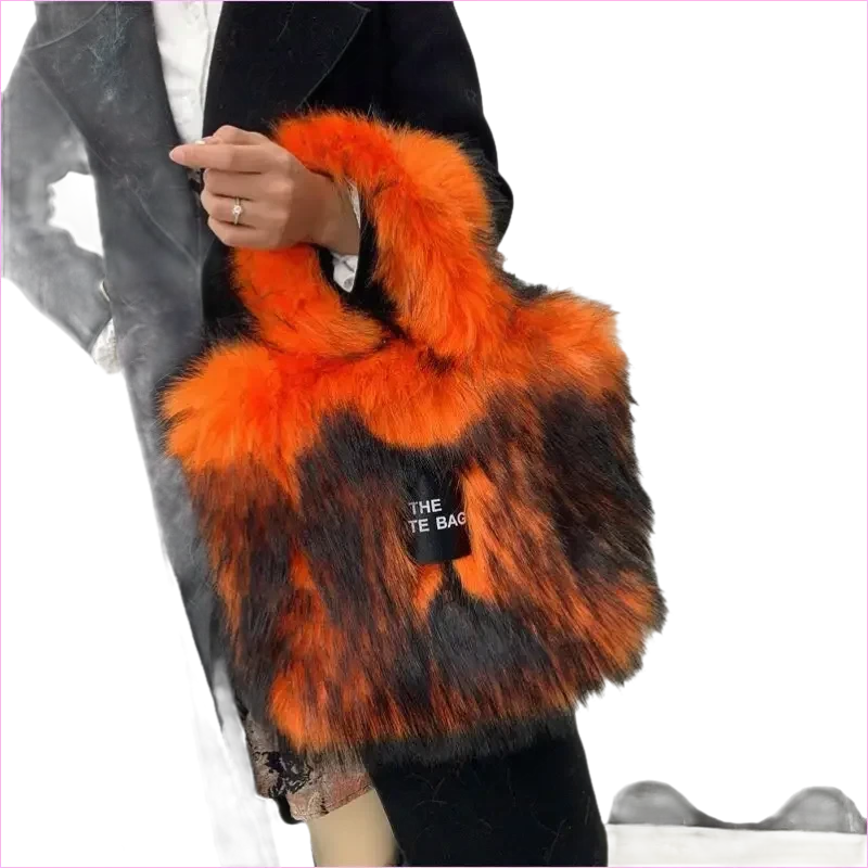 Rainbow Faux Fur Crossbody Tote Bag with Large Capacity - Pleasures and Sins