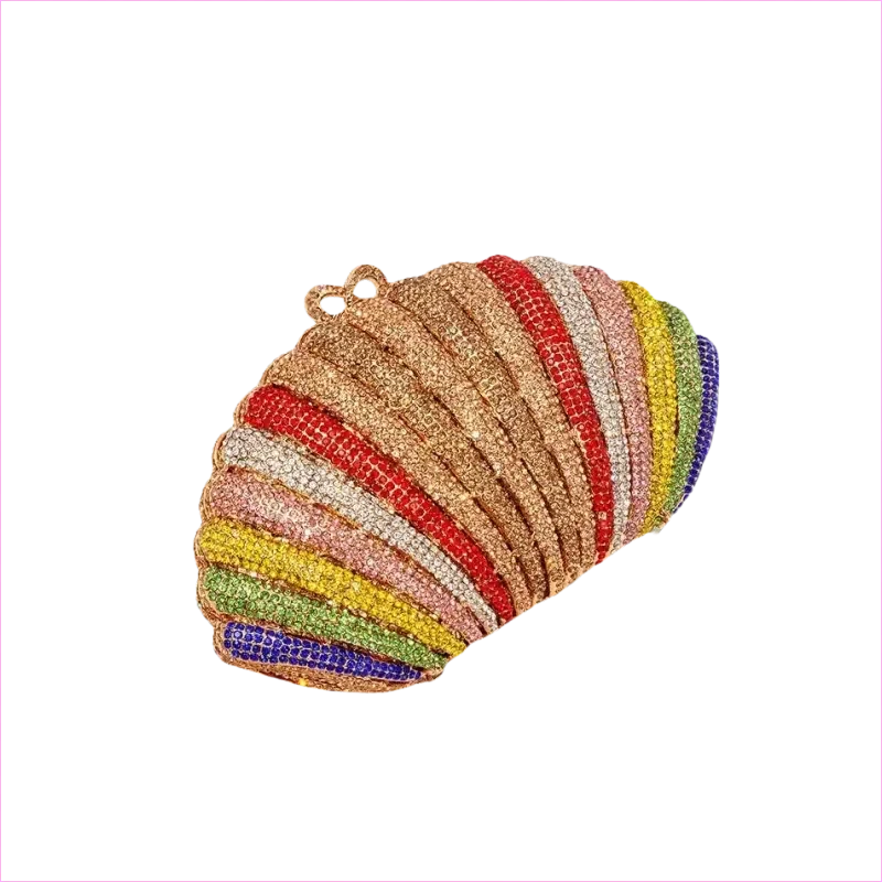 Rainbow Shell Rhinestone Evening Clutch Purse - Pleasures and Sins
