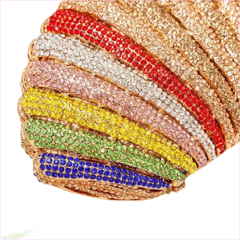 Rainbow Shell Rhinestone Evening Clutch Purse - Pleasures and Sins