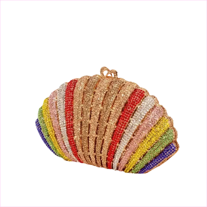 Rainbow Shell Rhinestone Evening Clutch Purse - Pleasures and Sins