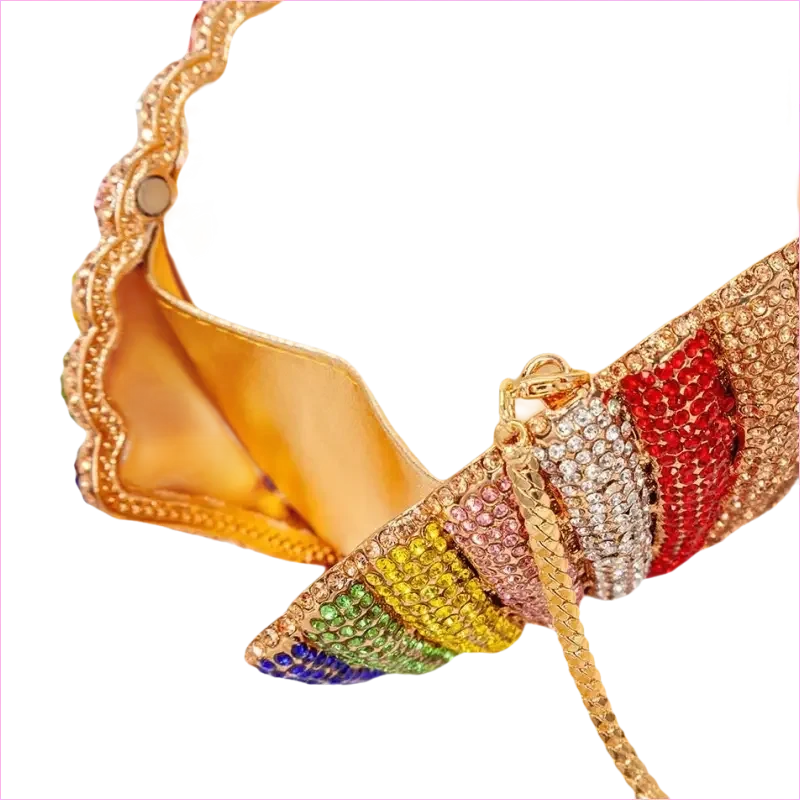 Rainbow Shell Rhinestone Evening Clutch Purse - Pleasures and Sins