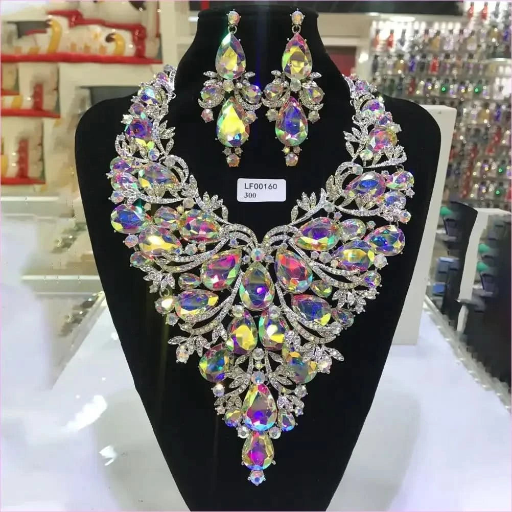 Rhinestone Drop Necklace and Earrings Set for Drag Queens Large - Pleasures and Sins